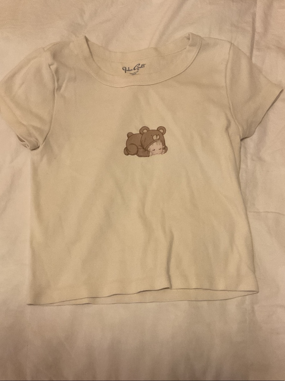 Brandy Melville Cream Short Sleeve Tee with Bear Motif